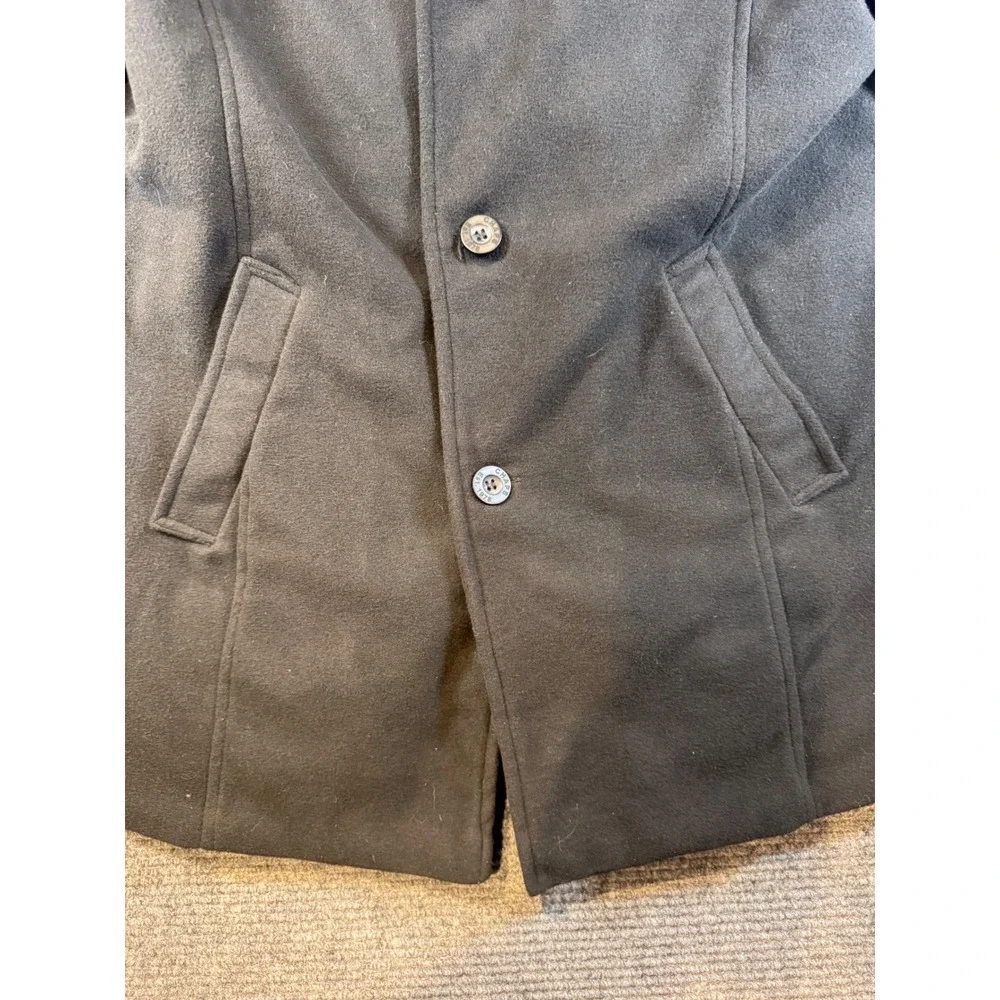 Chaps Mens Black Wool Blend‎ Walking Coat Jacket L/G Button Front Zip Up